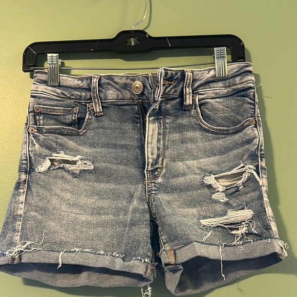 American Eagle Outfitters Blue Distressed Jean Shorts - Picture 3 of 5